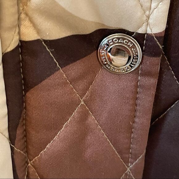 COACH Scarf Print Quilted Jacket Silk Mink Collar S RARE - Picture 4 of 6